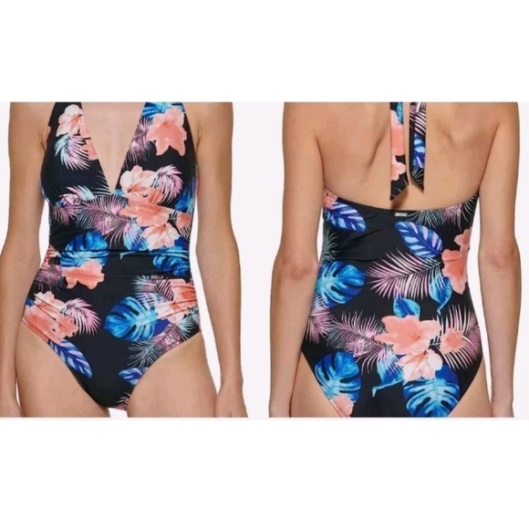 DKNY Women's M One Piece Tummy Control‎ Swimsuit Floral Print Bathing Suit NWT - Picture 1 of 8